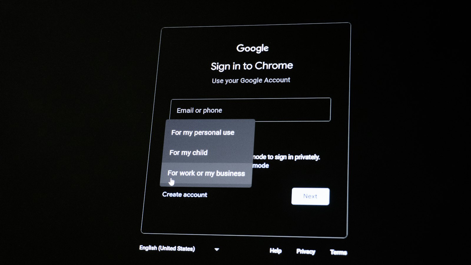 Google Chrome prijava na ekranu računara